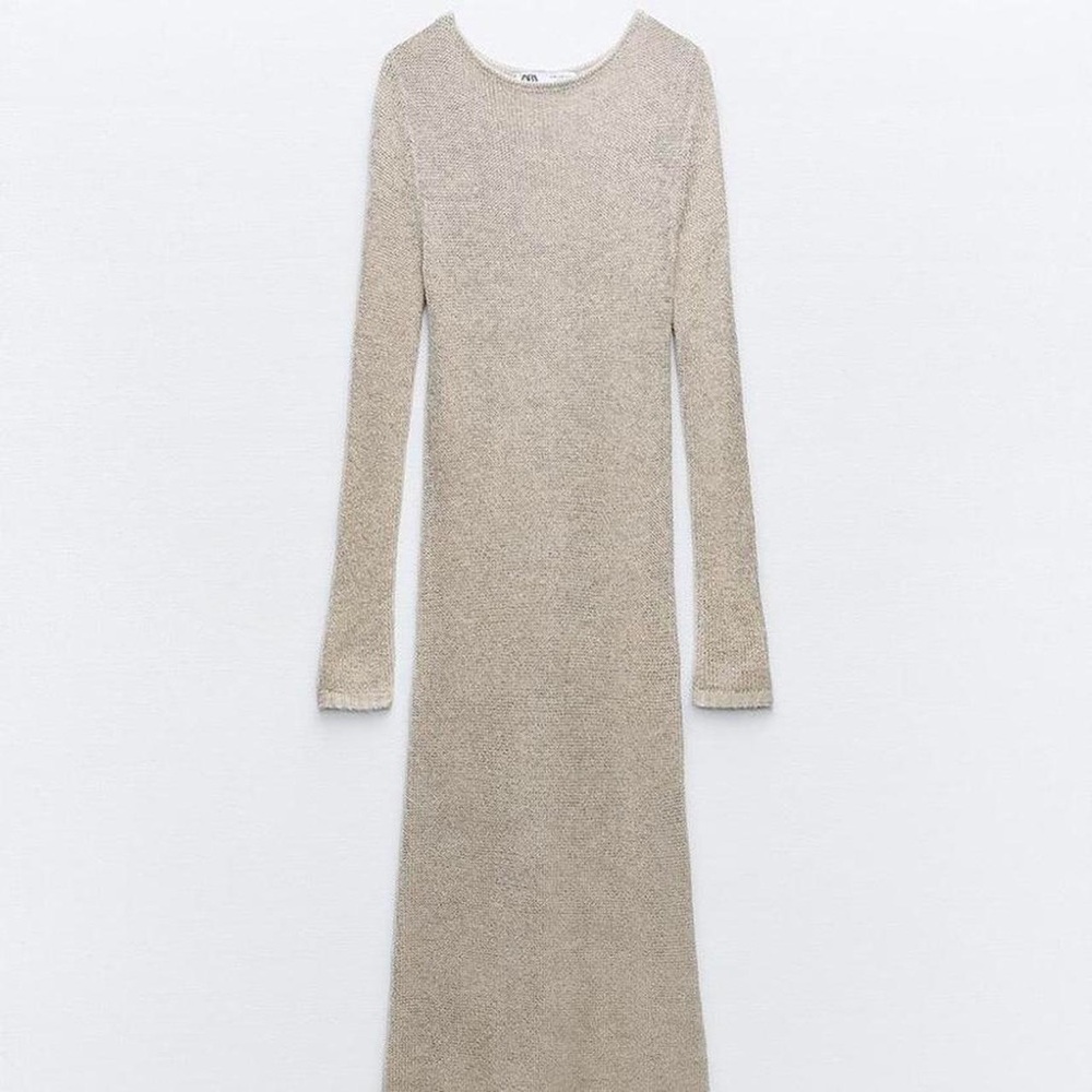 ZARA ~ LONG KNIT DRESS WITH METALLIC THREAD DETAIL - Picture 13 of 14